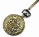 Vintage Bronze Quartz Pocket Watch with Chain - Image 2