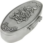 Vintage Antique Rose Engraved Metal Jewelry Box