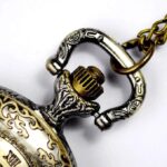 Vintage Bronze Quartz Pocket Watch with Chain - Image 3