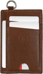 GulfDealz Genuine Leather Card Holder with Key Ring Brown