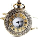 Vintage Bronze Quartz Pocket Watch with Chain - Image 4