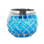 Blue Mosaic Glass Solar Candle Holder