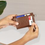 GulfDealz Genuine Leather Card Holder with Key Ring Brown - Image 3